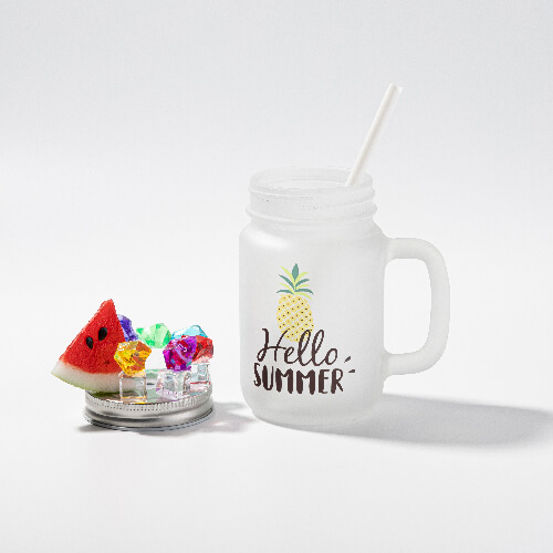 Glass, frosted sublimation Mason Jar mug - watermelon