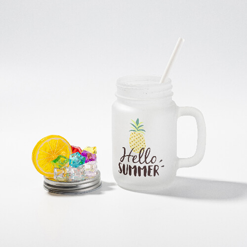 Glass, frosted, sublimation Mason Jar mug - lemon