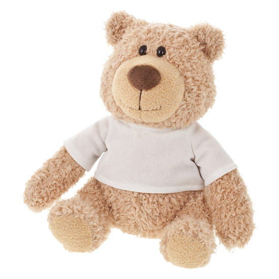 Beige teddy bear with a white T-shirt 
