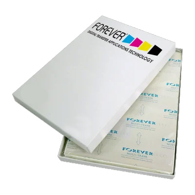 Multitrans - transfer paper for white toner and CMYK printes to hard  surfaces - 100 sheets Brand: FOREVER Basic weight: 140 g/m² Dimension: A4  Quantity in package: 100